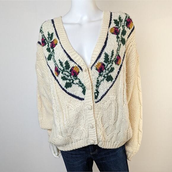 Vintage Ivy Wear Hand Knit Cottagecore Cardigan Sweater - Large - Picture 1 of 5